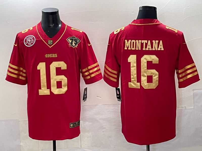 Men San Francisco 49ers #16 Montana Red 75th Nike Limited NFL 2025 Jersey style 04->san francisco 49ers->NFL Jersey